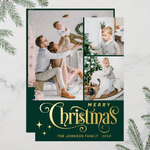 4 PHOTO Sparkle Merry Christmas Greeting Gold