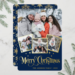 4 PHOTO Sparkle Merry Christmas Greeting Gold