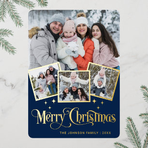 4 PHOTO Sparkle Merry Christmas Greeting Gold