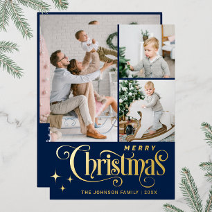 4 PHOTO Sparkle Merry Christmas Greeting Gold