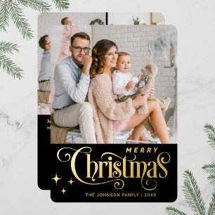 4 PHOTO Sparkle Merry Christmas Greeting Gold