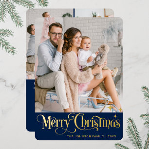 4 PHOTO Sparkle Merry Christmas Greeting Gold