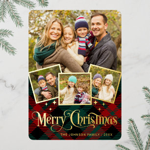 4 PHOTO Sparkle Merry Christmas Greeting Gold