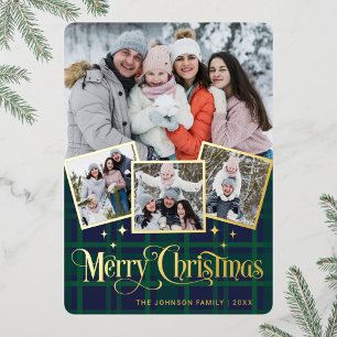 4 PHOTO Sparkle Merry Christmas Greeting Gold