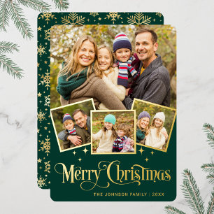4 PHOTO Sparkle Merry Christmas Greeting Gold