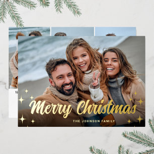 4 PHOTO Sparkle Merry Christmas Greeting Gold