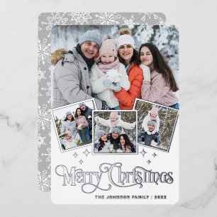 4 PHOTO Sparkle Merry Christmas Greeting Silver