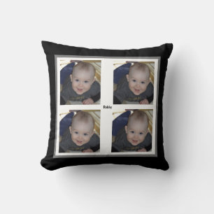 4 Photo Template Baby Boy Kids Black Gift Throw Cushion