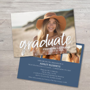 4 Photo Trendy Script Graduation Party Invitation