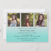 4 Photo Trendy Teal Blue Chic Graduation Party Invitation (Back)
