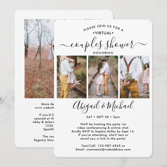 4 Photo Virtual Couples Bridal Shower by Mail Invitation (Front/Back)