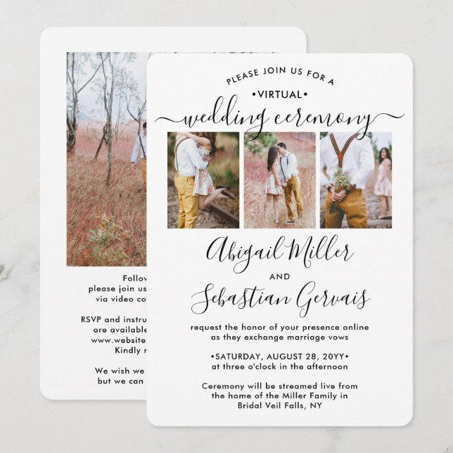 4 Photo Virtual Wedding Livestream Long Distance Invitation (Front/Back)