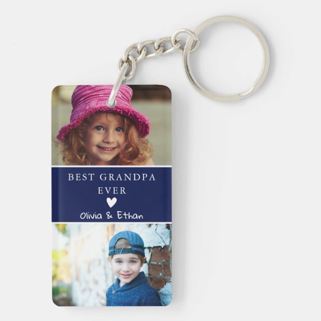 4 Photo We Love You Best Grandpa Ever Navy Blue Key Ring (Back)