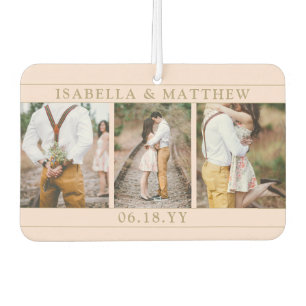 4 Photo Wedding Collage Blush Pink & Gold Heart Car Air Freshener