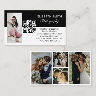 4 Photo Wedding Collage Photographer QR Code  Business Card