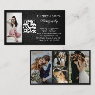 4 Photo Wedding Collage Photographer QR Code  Business Card