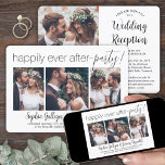 4 Photo Wedding Reception Happily Ever After Party Invitation<br><div class="desc">Invite family and friends to a simply elegant reception-only wedding celebration with stylish modern 4 photo collage "Happily Ever After Party" invitations. All wording is simple to personalise for a vow renewal ceremony, sequel wedding, 1st anniversary, post-elopement or dinner party. Customise it to include any details of your choice, such...</div>