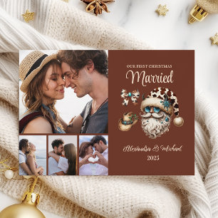 4 Photo Western First Christmas Married Holiday Card