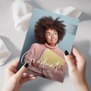 4 Photo White Overlay Elegant Script Graduation Announcement