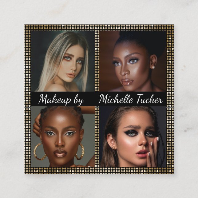 4 Photos Beauty Makeup Artist Beauty glam glitter Square Business Card (Front)