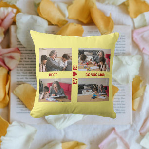 4 Photos Best Bonus Mum Ever Heart Photo Collage  Cushion