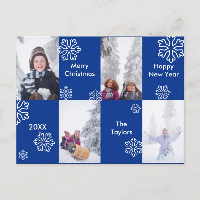 4 Photos Blue Background - Christmas Postcard (Front)
