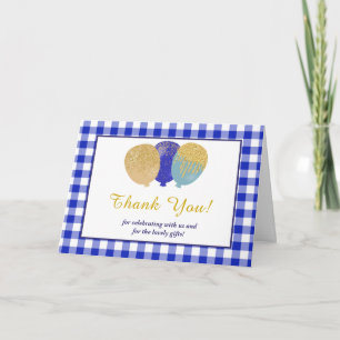 4 Photos Blue Gingham Balloons Birthday Thank You Card
