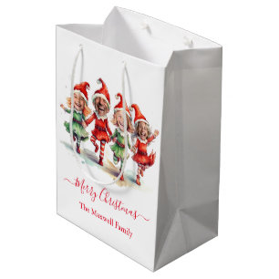 4 Photos Christmas elves Medium Gift Bag
