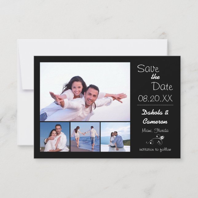 4 Photos Collage Black - 3x5 Save the Date (Front)