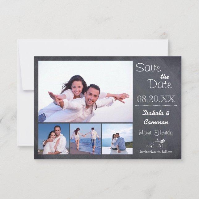 4 Photos Collage Chalkboard - 3x5 Save the Date (Front)