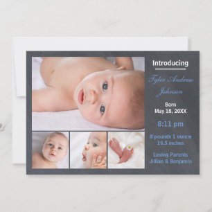 4 Photos Collage Chalkboard - Birth Announcement