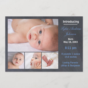 4 Photos Collage Chalkboard - Birth Announcement