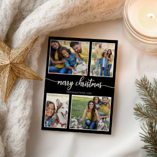 4 Photos Collage Cute Merry Christmas Black Postcard