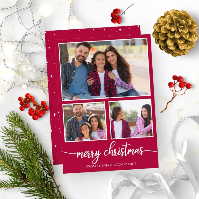 4 Photos Collage Cute Script Merry Christmas Invitation (Creator Uploaded)