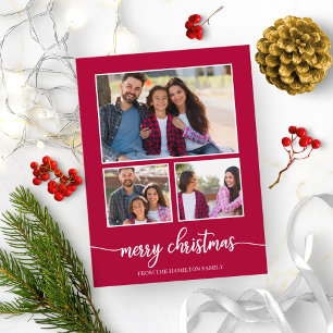 4 Photos Collage Elegant Script Merry Christmas Postcard