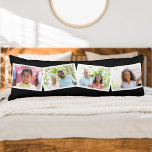 4 Photos Collage Family Name & Custom Text - Black Body Cushion<br><div class="desc">This chic and modern body pillow offers plenty of space to show off your favourite family photos (it's snuggly too!). The template is set up ready for you to add 4 photos, your family name and the year (and/or your custom text). Your photos will be laid out in a zigzag...</div>