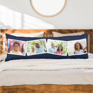 4 Photos Collage Family Name & Custom Text - Blue Body Cushion