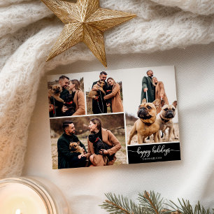 4 Photos Collage Happy Holidays Christmas Black Postcard