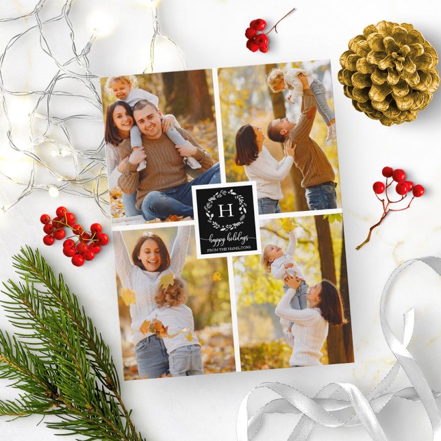 4 Photos Collage Happy Holidays Christmas Black Postcard (Creator Uploaded)