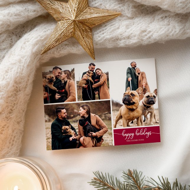 4 Photos Collage Happy Holidays Modern Christmas Postcard (Creator Uploaded)