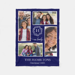 4 Photos Collage Monogram Family Photo Home Decor Fleece Blanket