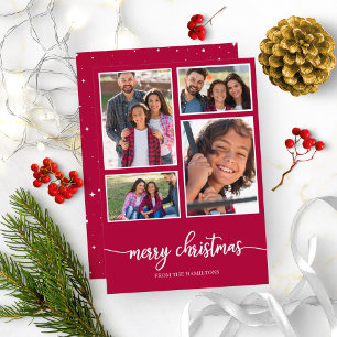 4 Photos Collage Monogram Merry Christmas Holidays Invitation