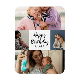 4 Photos Collage Personalized Script Birthday Magnet
