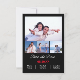 4 Photos Collage Vertical - 3x5Black Save the Date
