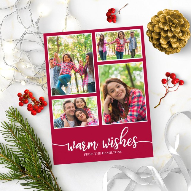 4 Photos Collage Warm Wishes Modern Christmas Postcard (Creator Uploaded)