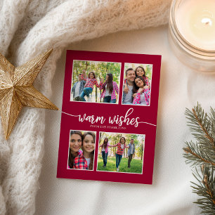 4 Photos Collage Warm Wishes Simple Christmas Postcard