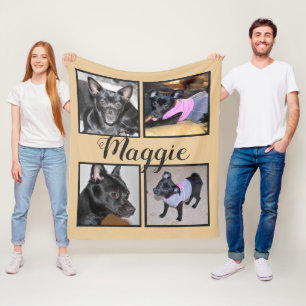 4 Photos Customisable   Beige Fleece Dog Blanket