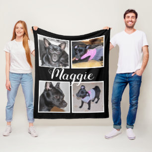 4 Photos Customisable   Black W Fleece Dog Blanket