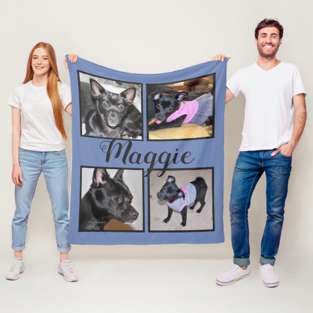 4 Photos Customisable | Blue Fleece Dog Blanket (In Situ)