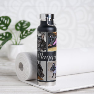 4 Photos Customizable   Black Water Bottle